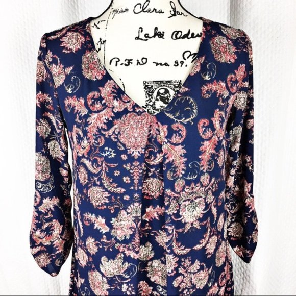 Lush Navy Floral V Neck Dress Size XS - Picture 2 of 10